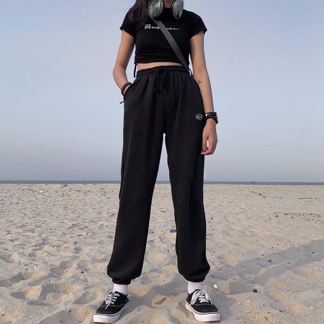 Quần joggers nữ thêu chữ Spun 🖤 35, đơn giản dễ mix đồ, style cá tính, năng động, thun nỉ, quần đen dài tập nhảy, gym