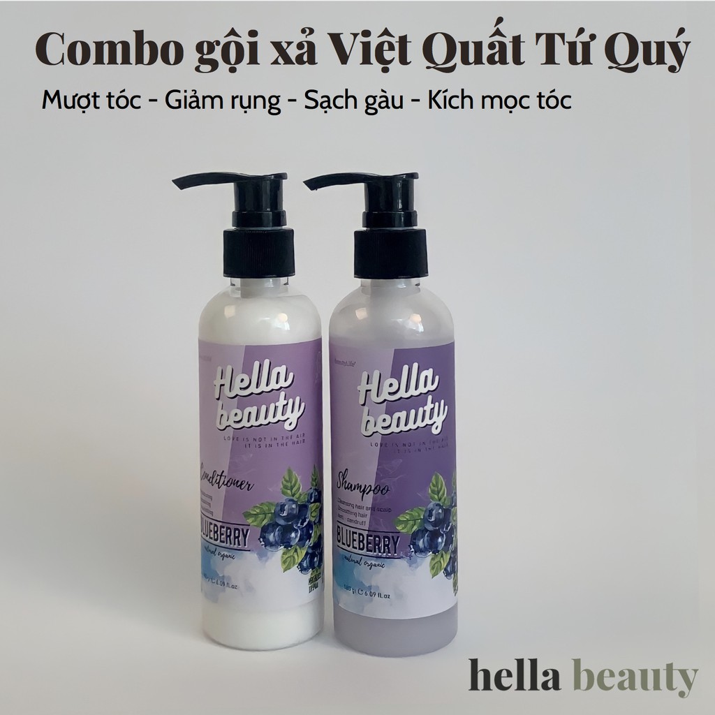 Combo dầu gội xả thảo mộc tinh dầu tự nhiên Blueberry Hella Beauty 180g | BigBuy360 - bigbuy360.vn