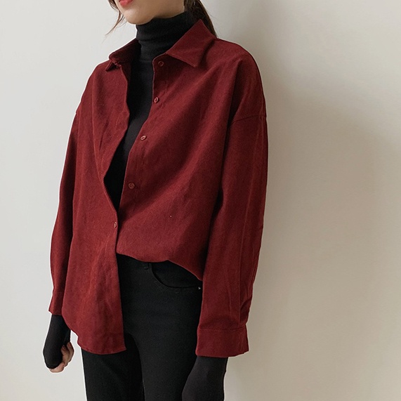 Áo sơ mi nữ SUXI dài tay cổ bẻ dáng rộng thanh lịch