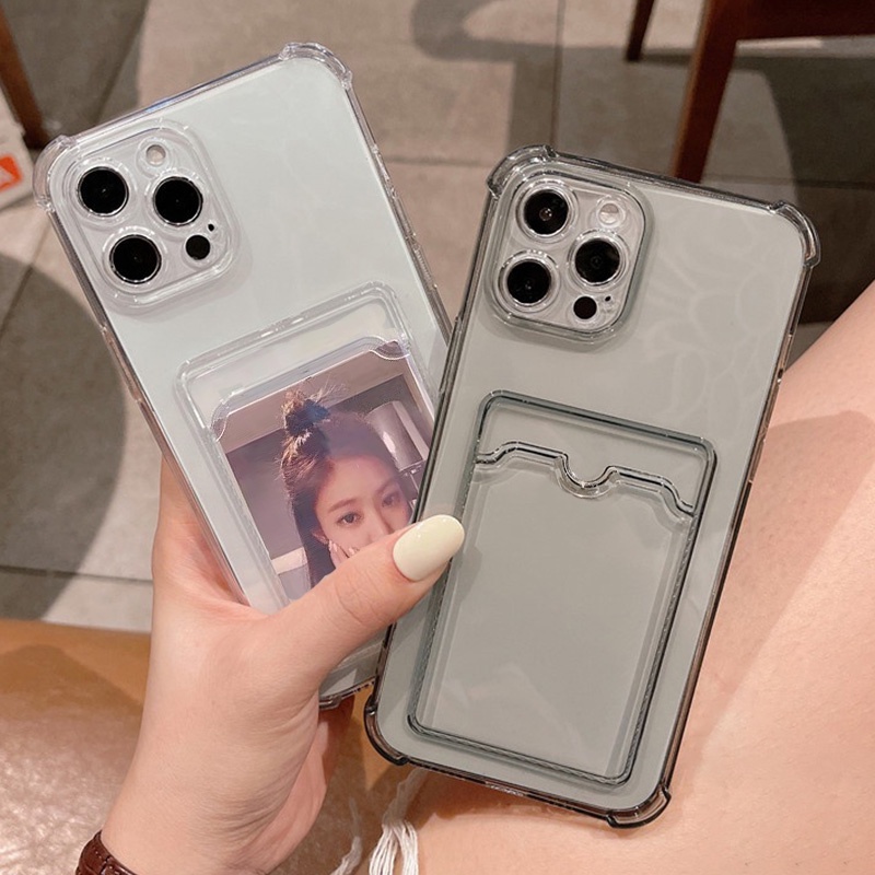 Ốp Điện Thoại Tpu Mềm Trong Suốt Màu Trơn Có Ngăn Đựng Thẻ Cho OPPO A5S A3S A12 A12E A15 A15S A7 A54 A74 F19 A16 A36 A76 Reno 6 7 5G