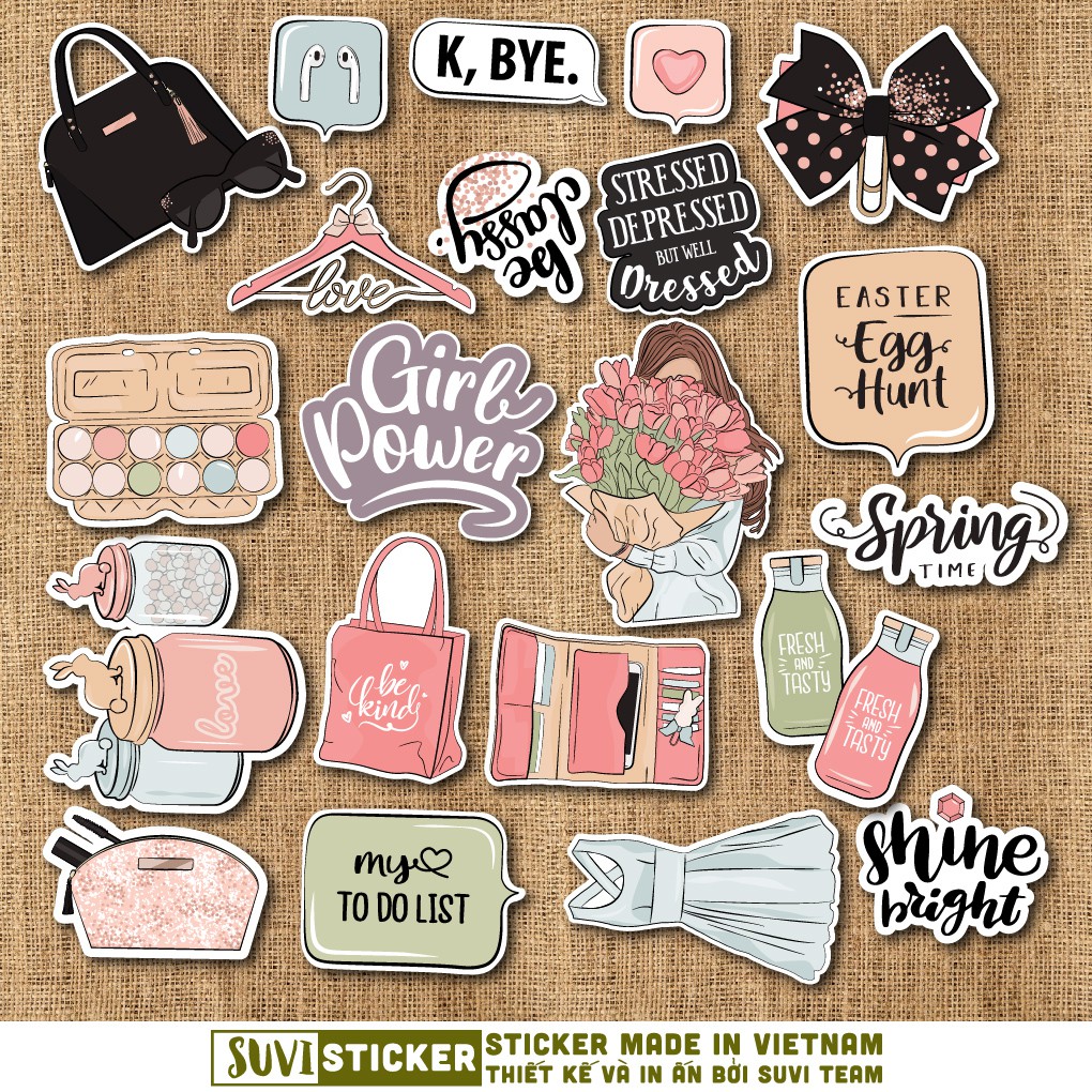 50 Sticker Cute Girl chống nước sticker dán laptop, điện thoại, đàn guitar, mũ bảo hiểm, vali. MSP: SV200