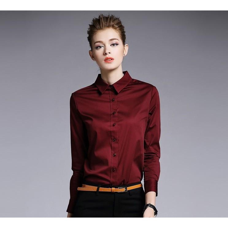 Áo Sơ Mi Nữ Đỏ Công Sở Thoáng Mát Mềm Mịn