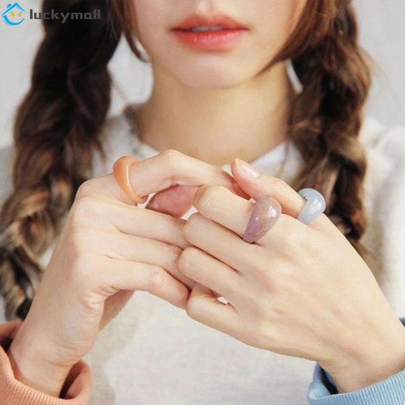 Nhẫn cẩm thạch trong suốt kiểu dáng hình học thời trang Hàn Quốc phù hợp làm quà tặng sáng tạo thanh lịch retro