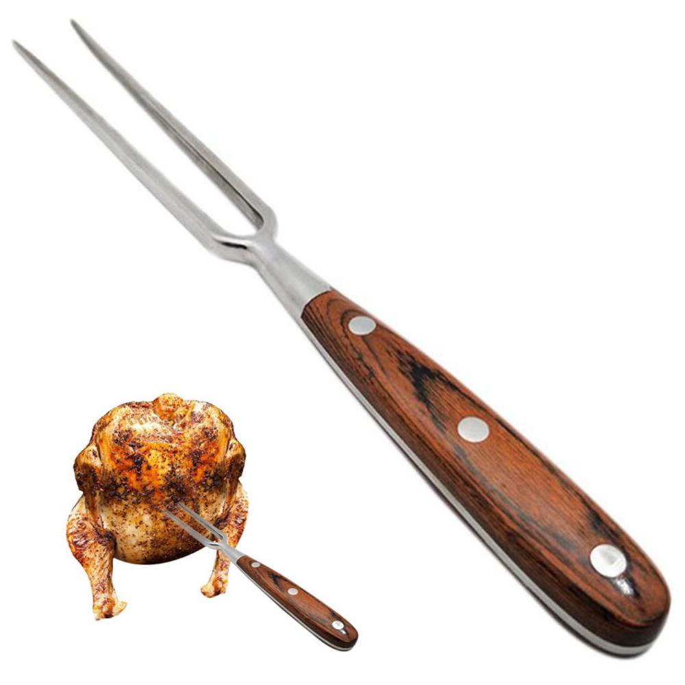 Nĩa Nướng Thịt BBQ Bằng Thép Không Gỉ Với Tay Cầm Bằng Gỗ Chuyên Nghiệp