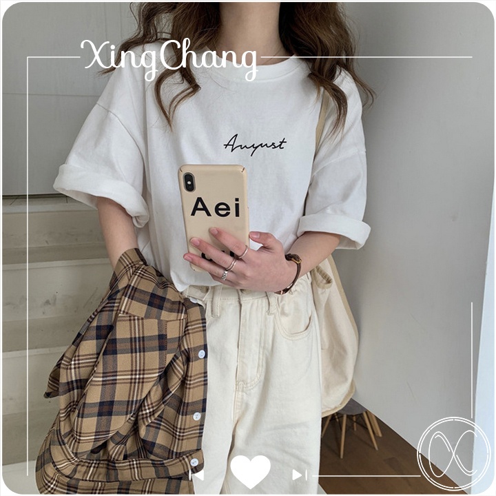 Áo phông nữ hè tay lỡ form rộng, Áo phông kiểu Hàn chất đẹp mặc đi chơi in August mã TL.W29