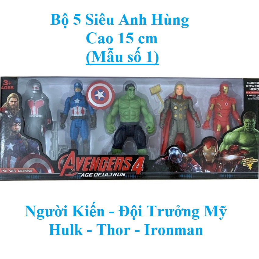 ĐỒ CHƠI TRẺ EM - Bộ 5 Siêu Anh Hùng Avenger 2 Có Đèn Phát Sáng Đỏ Nhựa An Toàn Cao Cấp