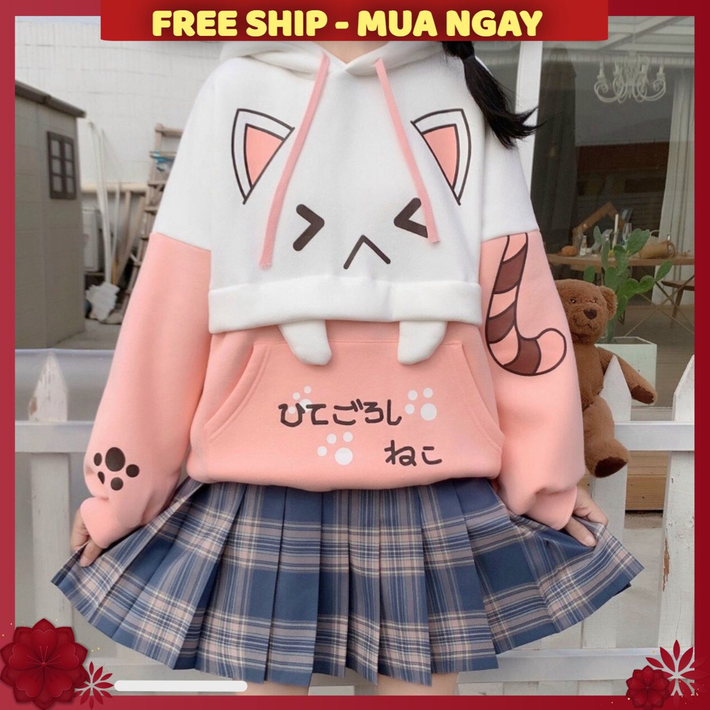 ÁO HOODIE NỮ ❤️FREESHIP❤️ áo khoác hoodie ( NANH MÈO ) VẢI NỈ NHIỀU MÀU-  FREE SIZE DƯỚI 60KG