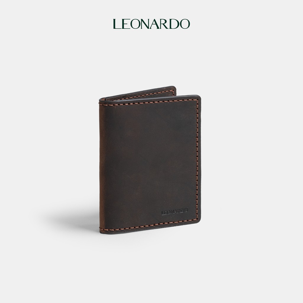 Ví Da Nam Đựng Thẻ Gập Đôi Leonardo - Card Vintage Wallet - Da Sáp Bền Bỉ