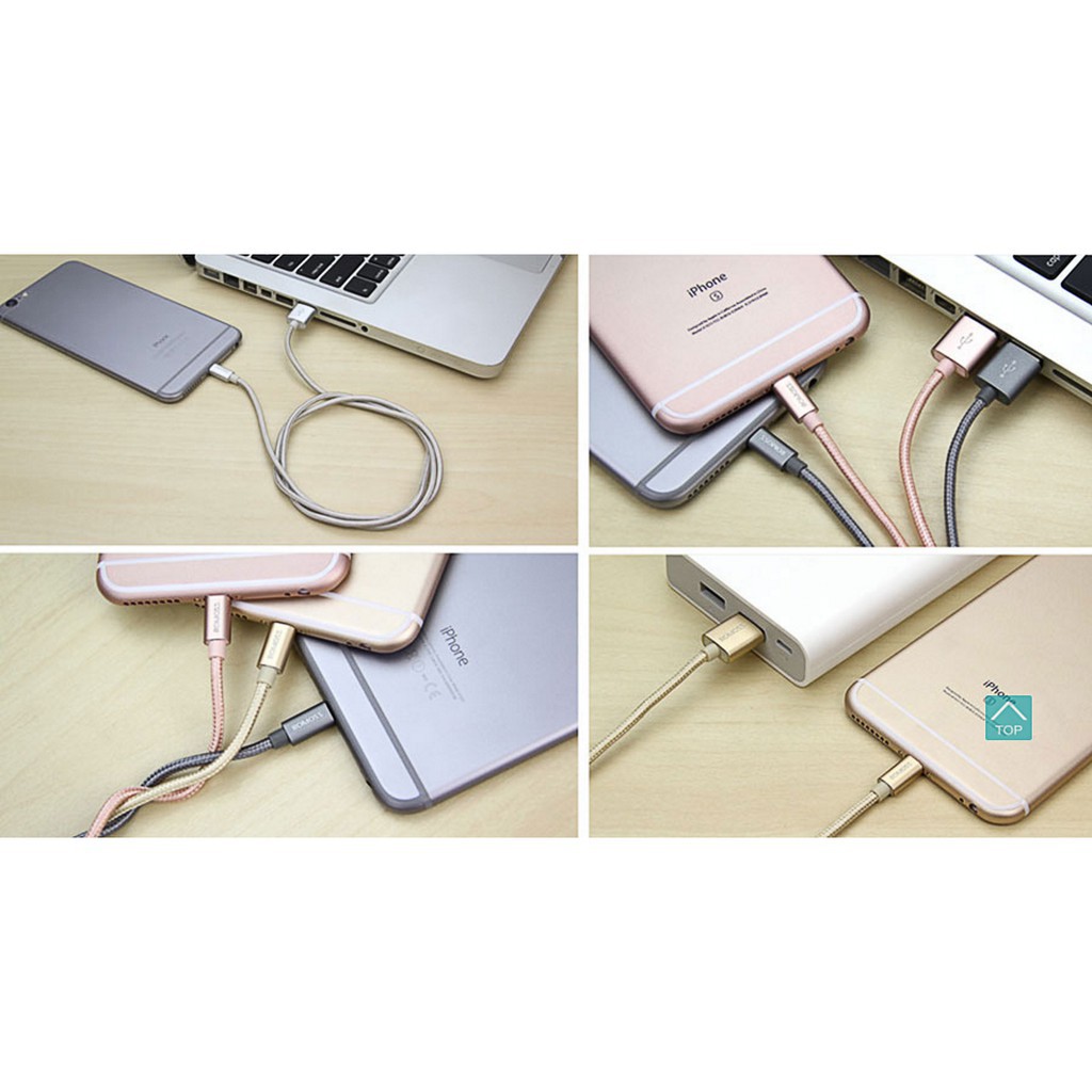 (CAMPAIGN) Cáp sạc iPhone/iPad Romoss Lightning Cable bọc Nylon dài 1m (Vàng) - Hãng phân phối chính thức