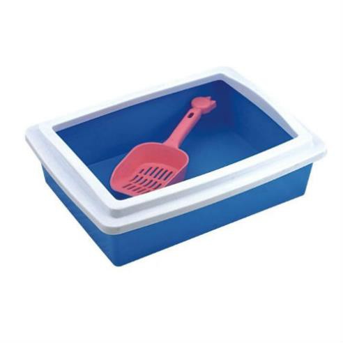 Hanpet.GV- Khay vệ sinh mèo, Khay đựng cát vệ sinh cho mèo chữ nhật có gờ chống bắn + tặng kèm 1 xẻng màu ngẫu nhiên
