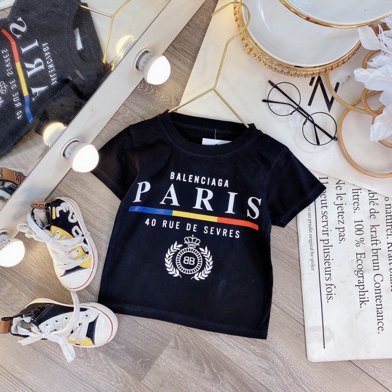 Áo Phông Cọc Tay Chất Liệu Cotton Bé Trai &amp; Gái In Chữ PARIS - ZIN KID SHOP