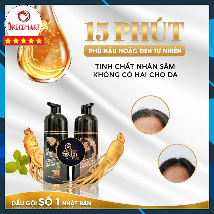 [Gội Là Đen] Dầu Gội Đen Tóc Nhân Sâm Sin Hair, Bóng Mượt Không Gây Hư Tổn Cho Tóc Và Da Đầu Cam Kết Chính Hãng