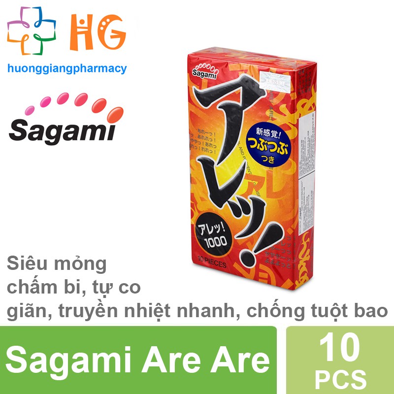 Bao cao su Sagami Are Are - Siêu mỏng, chấm bi, không mùi, truyền nhiệt nhanh, tự co giãn (Hộp 10 Cái)