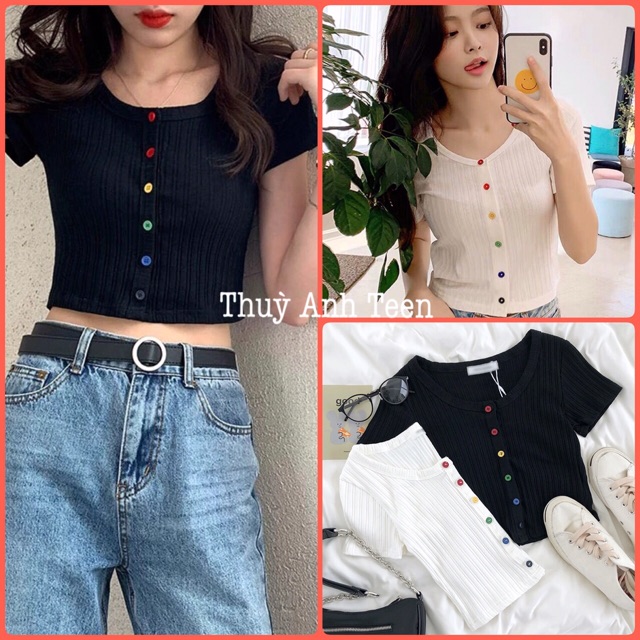 Áo Croptop nữ Ulzzang trơn body dính cúc màu