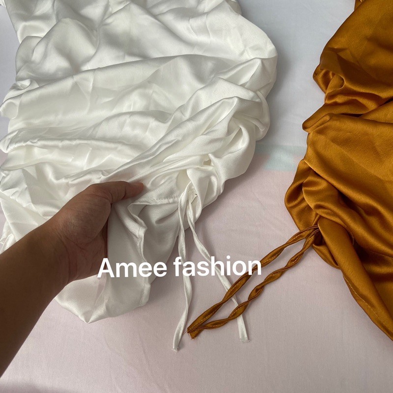 Váy đầm nữ body cổ sơ mi ngắn tay nhún hai bên hông chất lụa satin mềm mát, mặc tôn dáng thích hợp đi tiệc, đi chơi | BigBuy360 - bigbuy360.vn