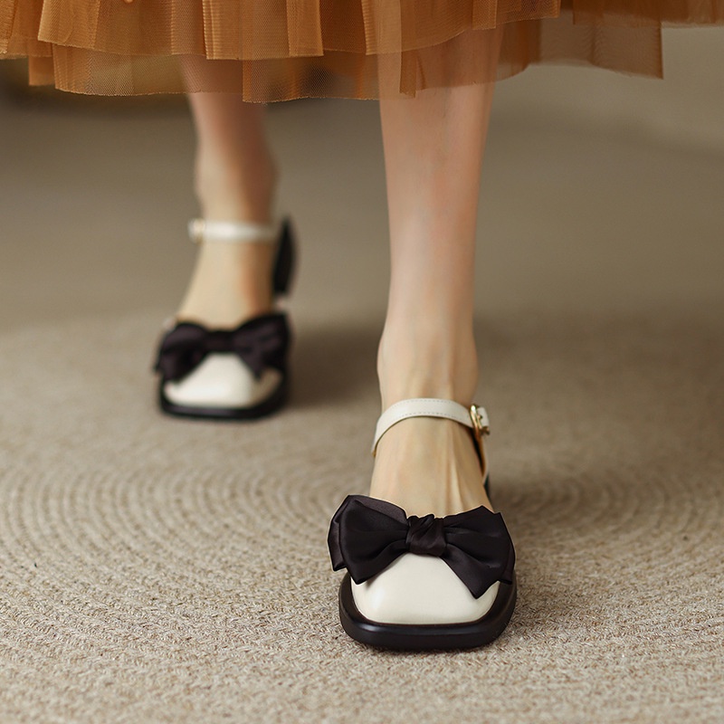 Xăng đan IELGY xỏ ngón đính nơ thời trang preppy dành cho nữ