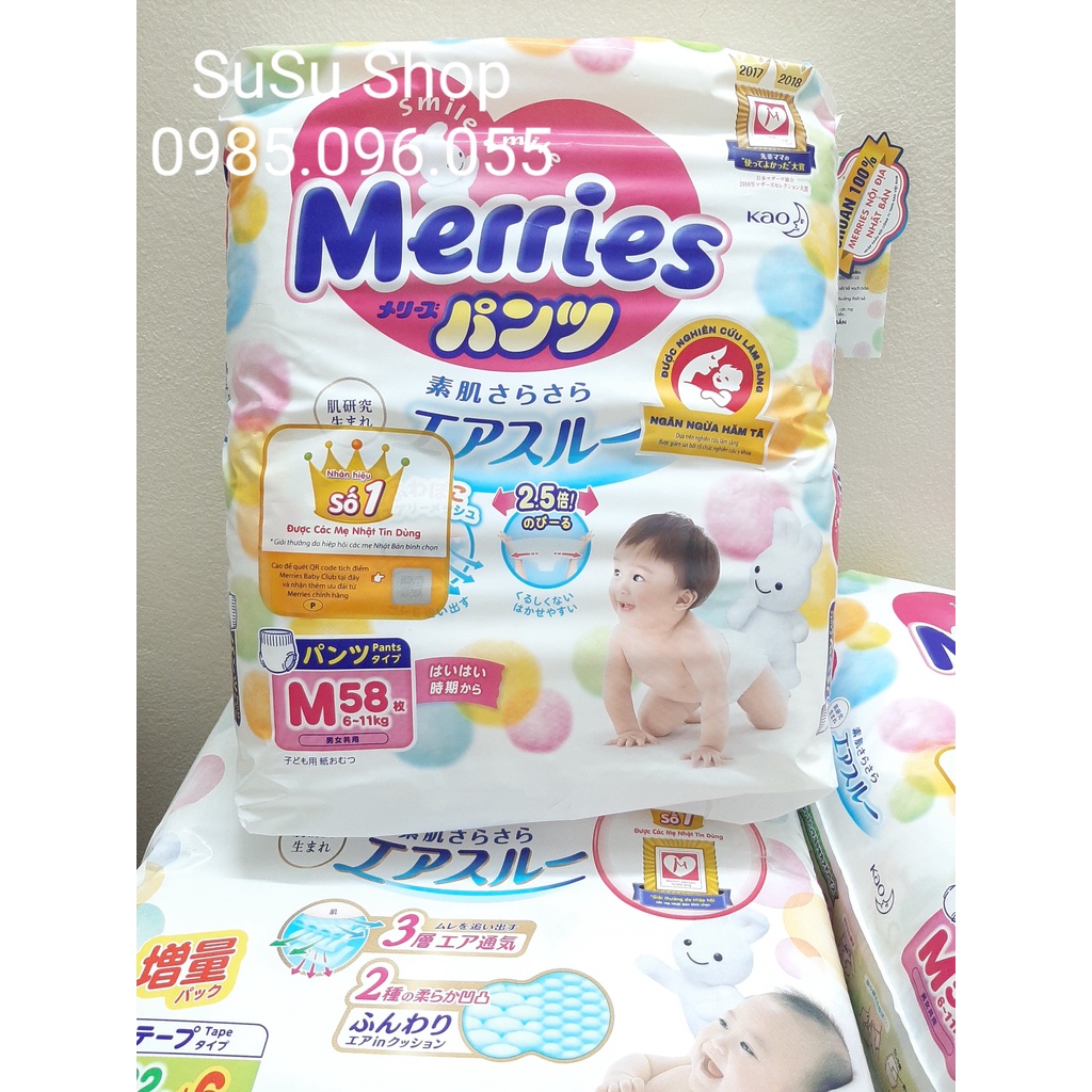Bỉm Quần/Dán Merries hàng nhập khẩu SIZE M58/M64