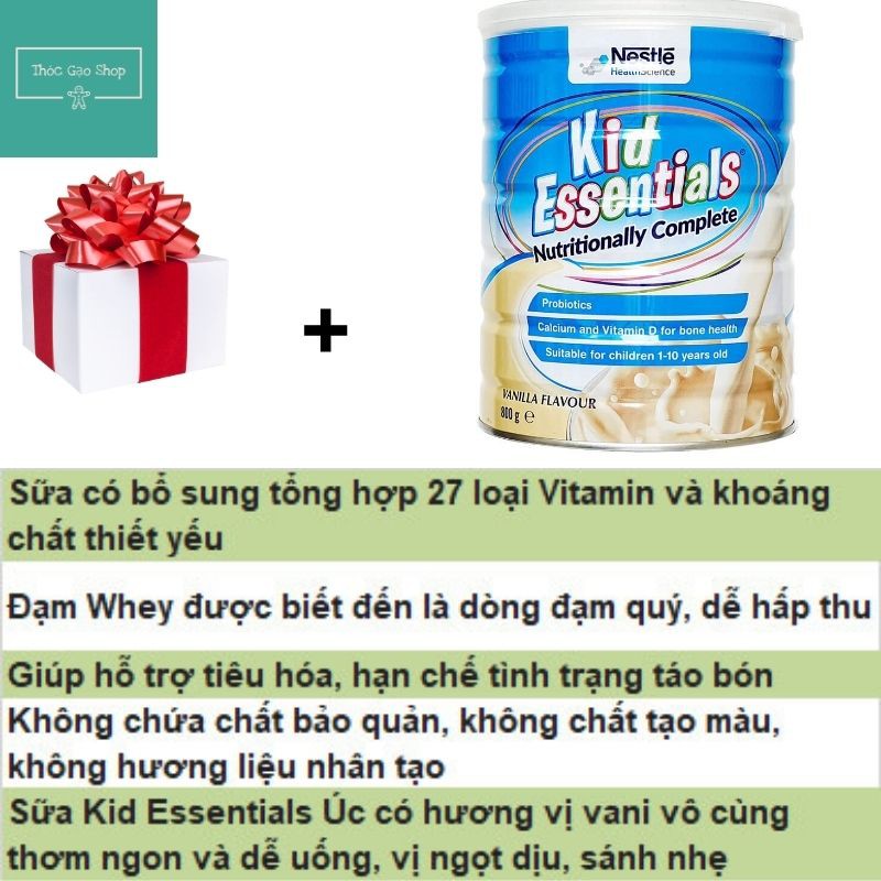 [KÈM QUÀ] Sữa Kid Essentials 800g chuẩn hàng Úc HSD 2022 cao năng lượng giúp bé tăng cân tốt