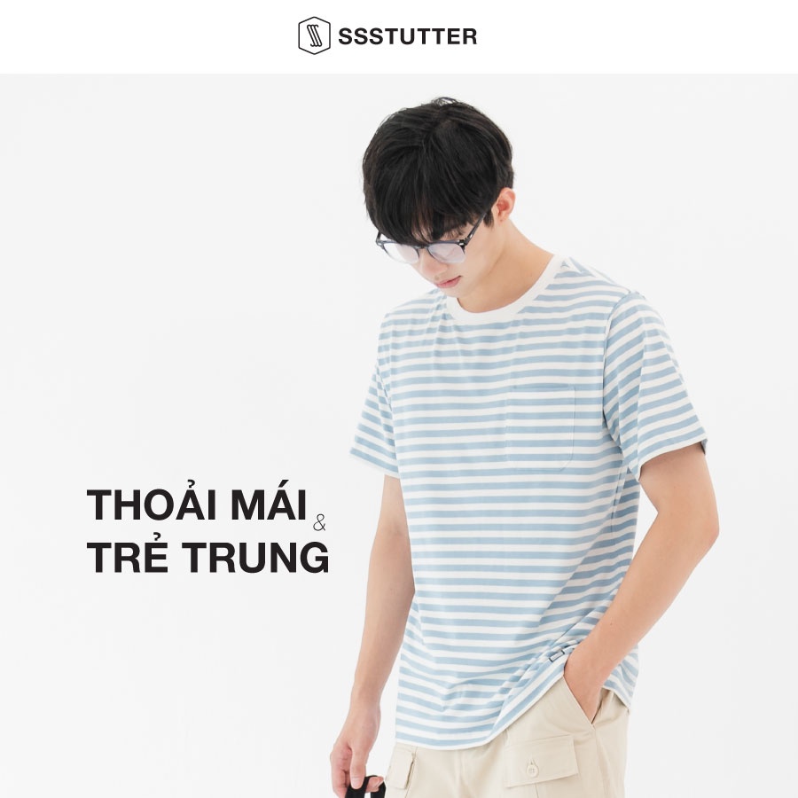 Áo phông Unisex có túi ngực họa tiết kẻ sọc ngang SSStutter vải Cotton thấm hút mồ hôi 3 màu Moment Tee | BigBuy360 - bigbuy360.vn