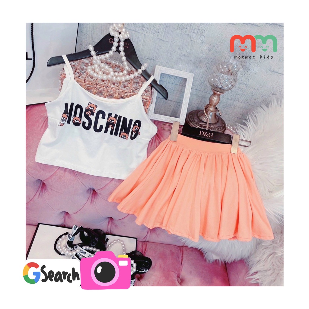 Set váy bé gái size đại áo croptop 2 dây phối chân váy liền chip trong cao cấp thun cotton mềm mịn cho bé 9kg đến 38kg