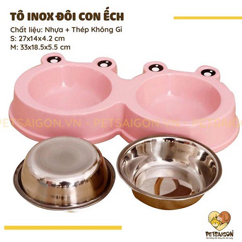 TÔ INOX ĐÔI CON ẾCH CHO CHÓ MÈO