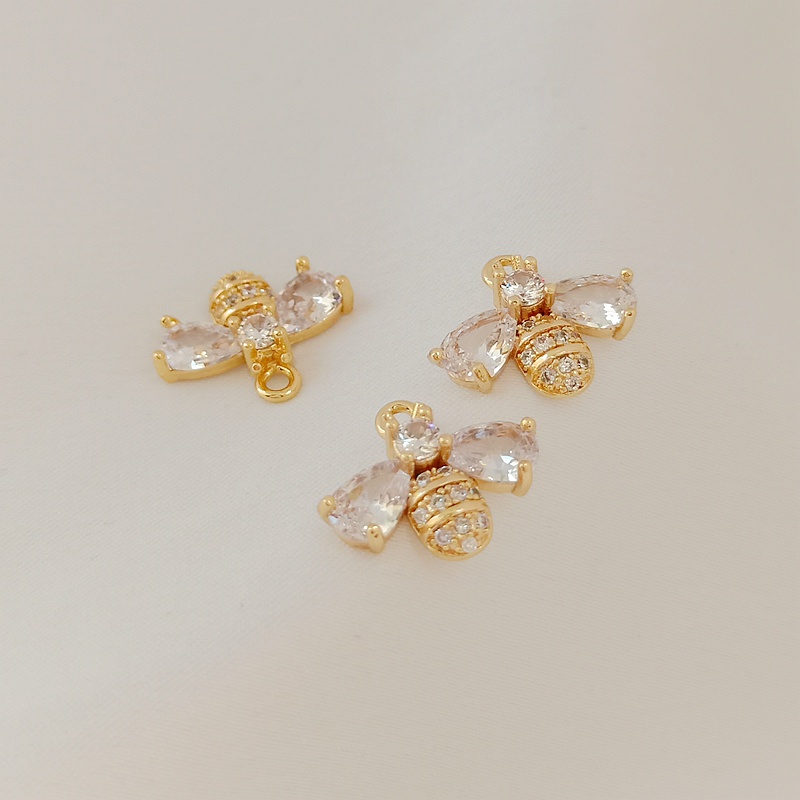 Mặt Dây Chuyền Thủ Công Hình Chú Ong Mạ Vàng 14K Đính Đá Zircon Nhiều Màu Sắc