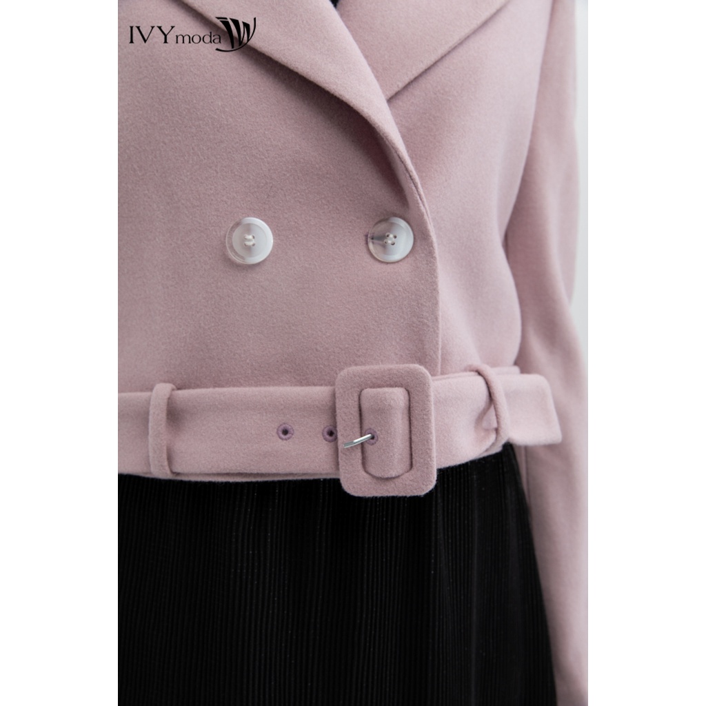 Áo khoác dạ nữ dáng ngắn kèm đai IVY moda MS 70C5975