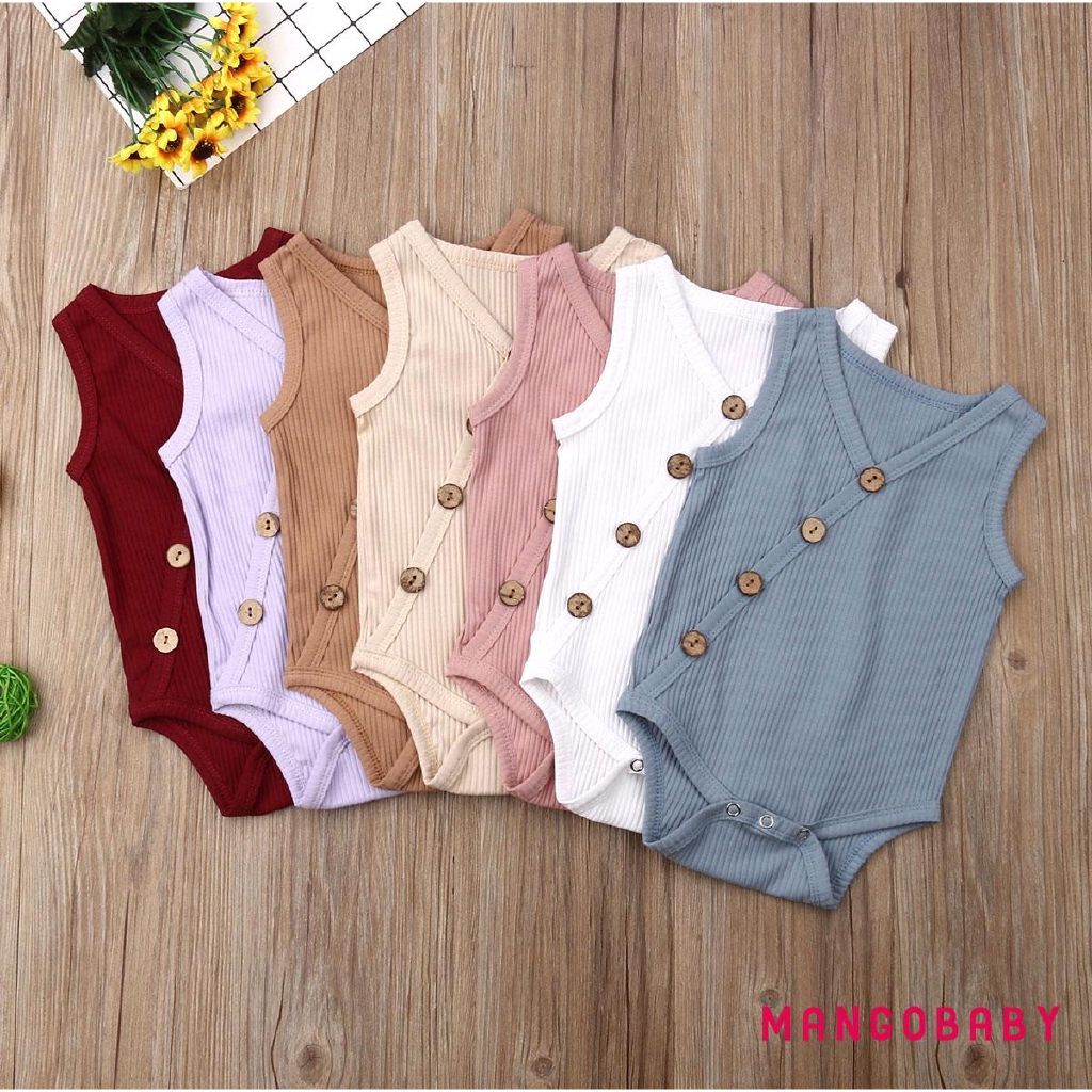 Bộ Áo Liền Quần Cotton Màu Sắc Trơn Thời Trang Mùa Hè Cho Bé Sơ Sinh