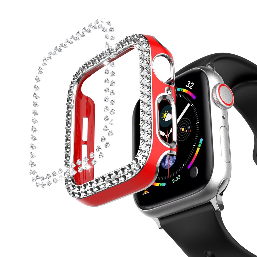 Ốp PC đính đá kim cương chống sốc bảo vệ mặt đồng hồ thích hợp cho Apple Watch 44mm 40mm 42mm 38mm 6 5 Se 4 3 2 1