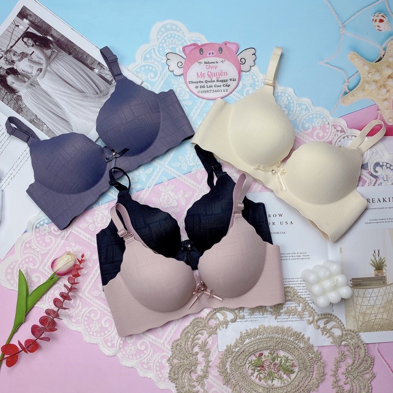 Áo lót, áo ngực su non đính nơ cao cấp, quả vát nâng ngực tròn đầy, chất liệu su mềm mại