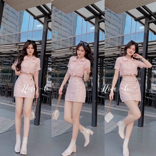 Set áo croptop dạ nút + chân váy