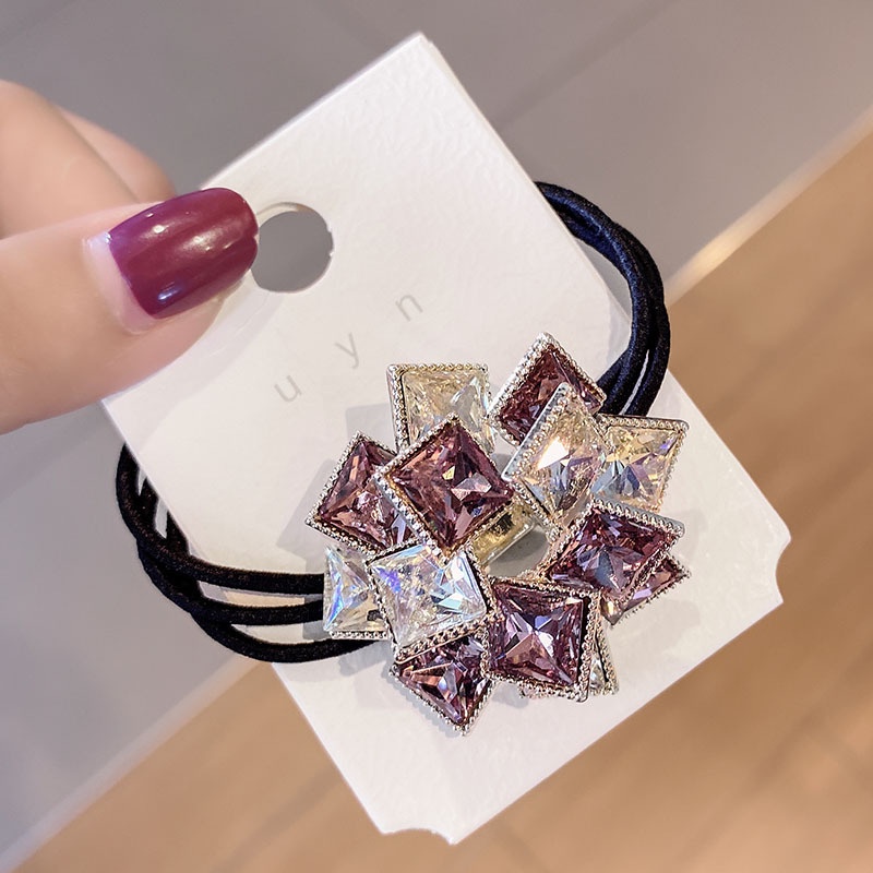 Dây buộc tóc cao su đính đá vuông thời trang Hàn Quốc cao cấp