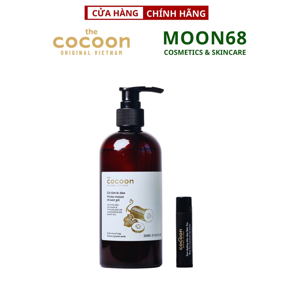 Bộ Gel tắm bí đao cocoon 300ml + Son dưỡng môi dầu dừa bến Tre 5g - Moon68 - Cocoon Việt Nam