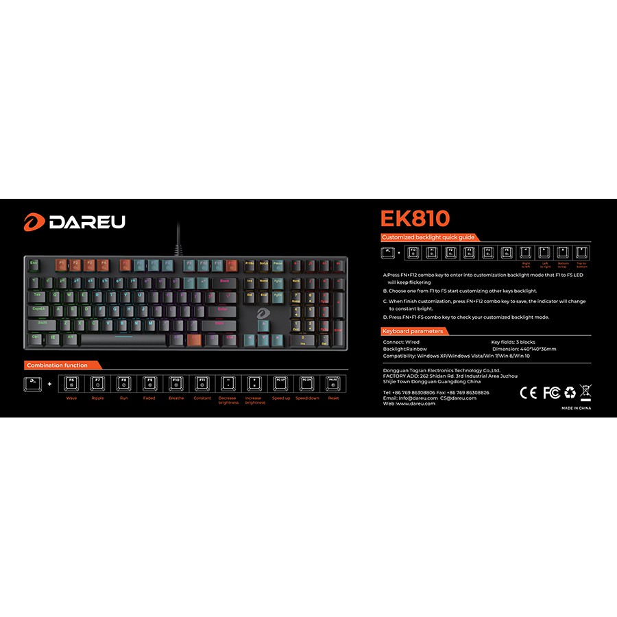 Bàn phím cơ Gaming DAREU EK810 - Queen/ Black (MULTI-LED, Blue/ Brown/ Red D switch) - Hàng chính hãng