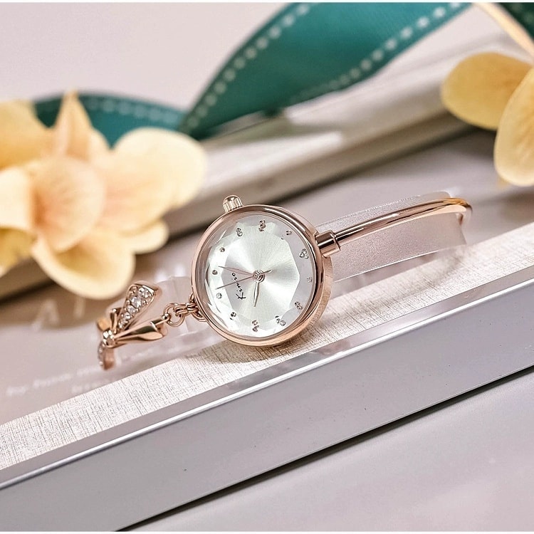Đồng Hồ Nữ KIMIO 6435 Lắc Tay Nữ Tiểu Thư Nơ Đính Đá Điệu Đà Cực Xinh