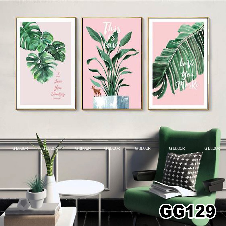 Tranh treo tường canvas khung gỗ 3 bức phong cách hiện đại Bắc Âu tranh decor trang trí phòng khách phòng ngủ spa 67