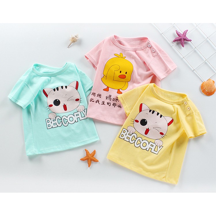 Áo cộc tay cotton in hình cho bé trai bé gái cute dễ thương (0 đến 6 tuổi)