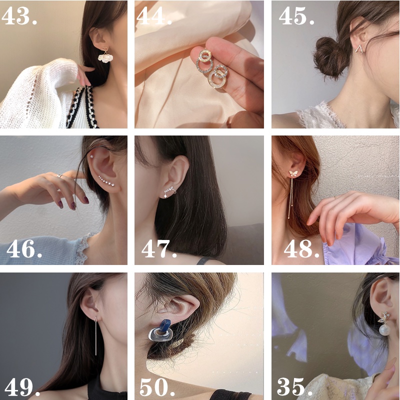 Ahellogirl Bông tai mạ bạc 925 đính ngọc trai đơn giản thời trang phong cách Hàn Quốc