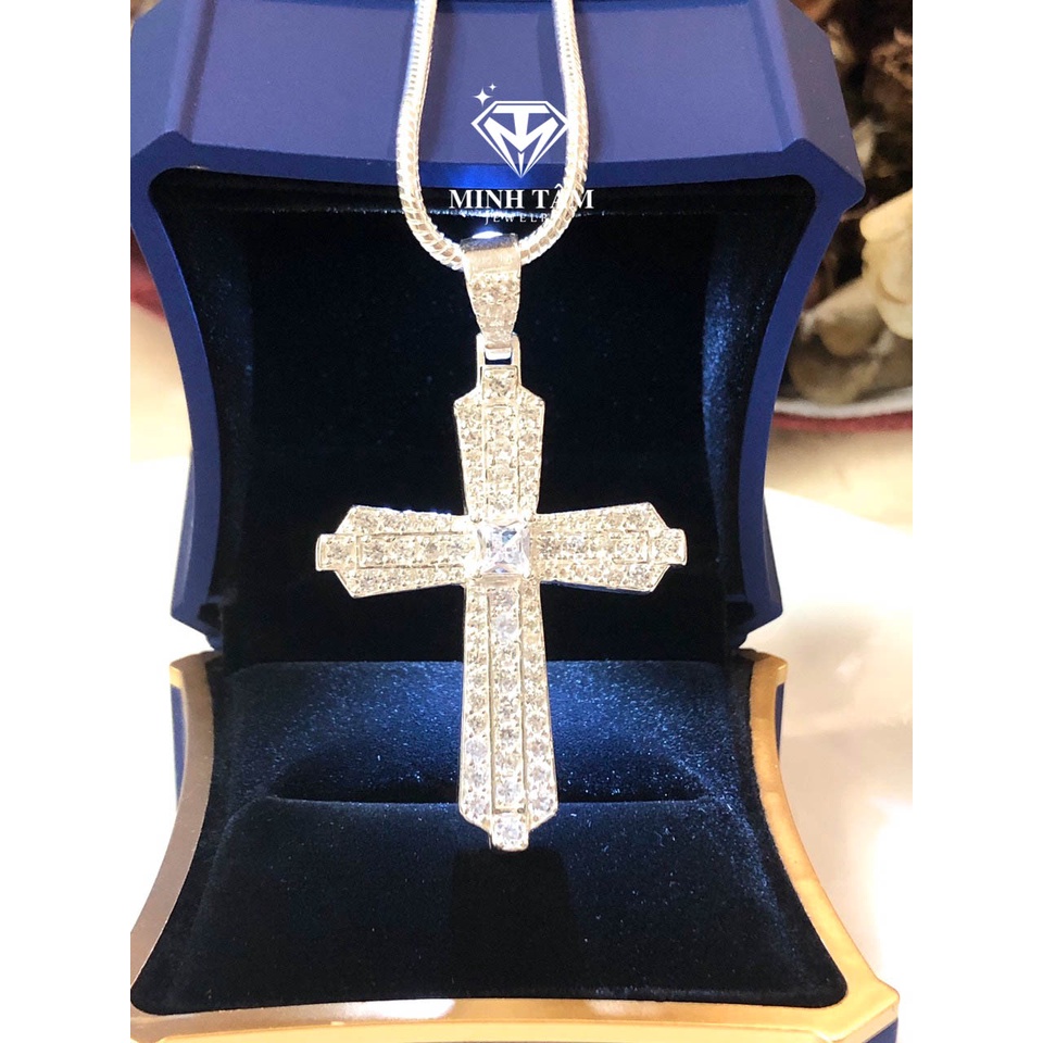 Mặt dây chuyền chữ Thập bạc ta đính đá cho nam mẫu mới Minh Tâm Jewelry