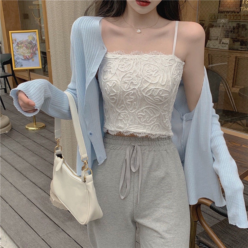 Áo croptop thiết kế mới phối ren thời trang dành cho nữ 2021