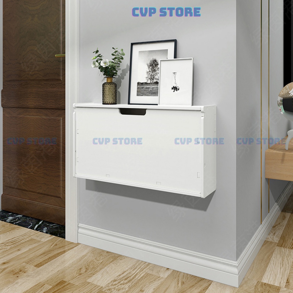 Tủ Giày Treo Tường Cánh Lật Phong Cách Bắc Âu Chất Liệu Gỗ Nhựa Kháng Nước Tuyệt Đối Không Ẩm Mốc, Cong Vênh