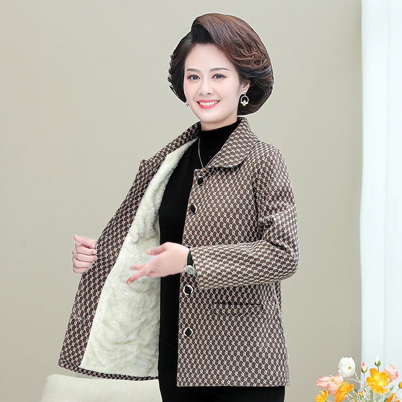 ❦✜Người mẹ trung niên áo khoác kẻ sọc mùa xuân và thu phụ nữ 50 tuổi cao đông cùng với len cardigan ngắn dày nhung