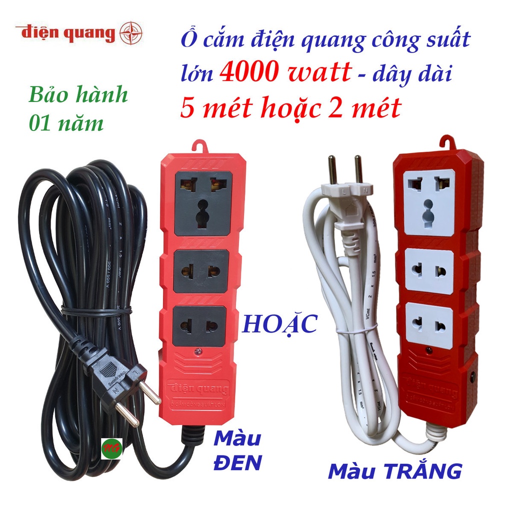 Ổ cắm điện công suất cao chịu tải 4000 watt Điện quang ESKHP 3RB dây dài 2 mét hoặc 5 mét - bảo hành 01 năm