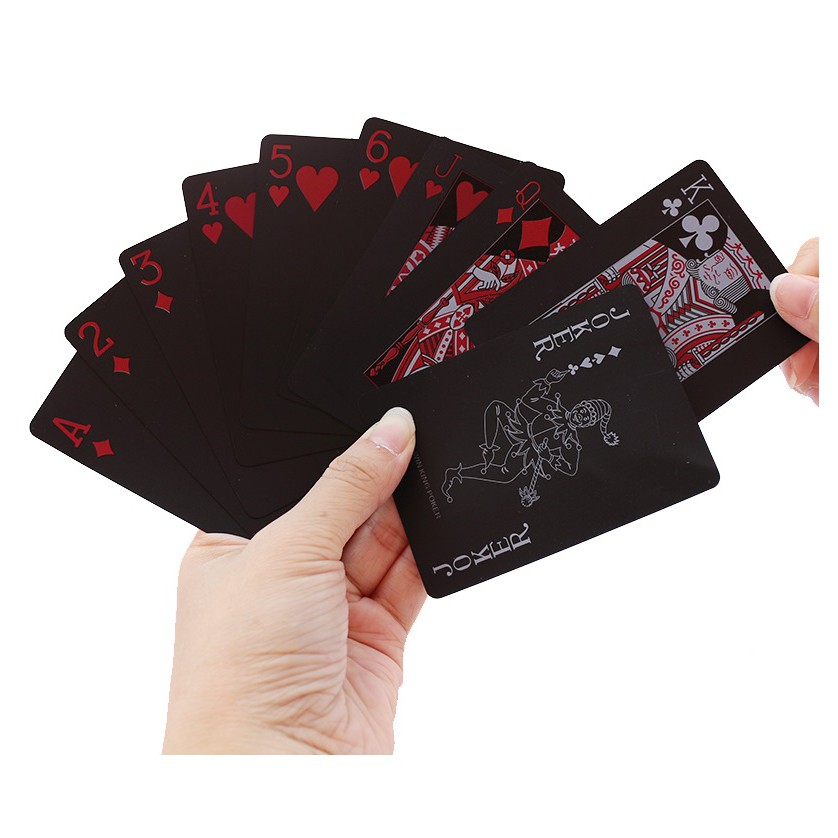 Bộ bài Poker bằng nhựa PVC màu đen và đỏ bạc