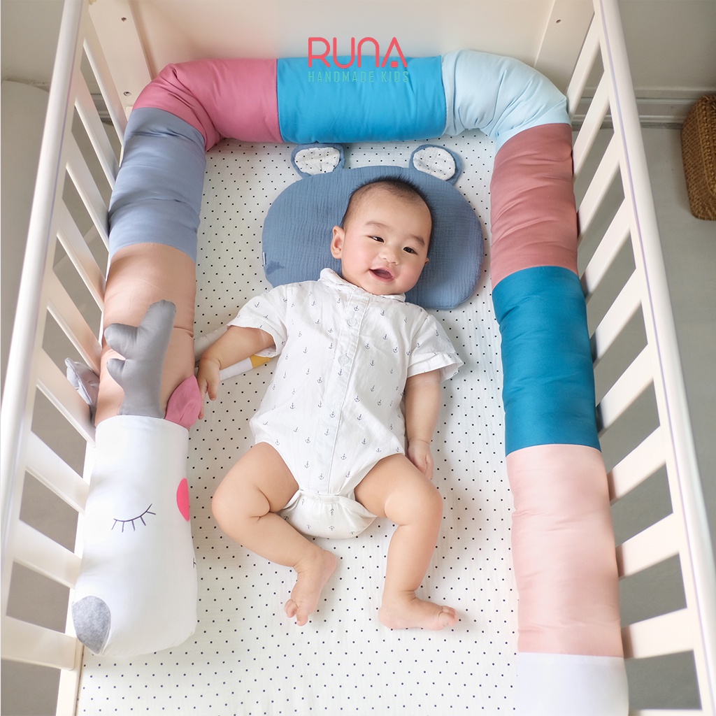 Quây cũi dài hình con thú cho bé RUNA KIDS chất liệu Cotton Hàn 100% cao cấp, bảo vệ an toàn giấc ngủ cho bé