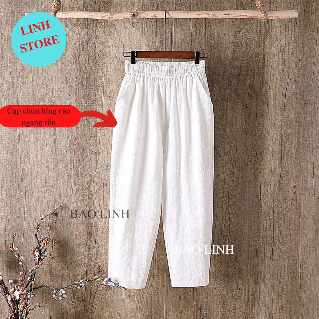 Quần Đũi Nữ LINH Store  Lưng Cao Cạp Chun  Dáng Dài Công Sở  Chất Liệu Đũi Xước Mặc Đi Làm Đi Học