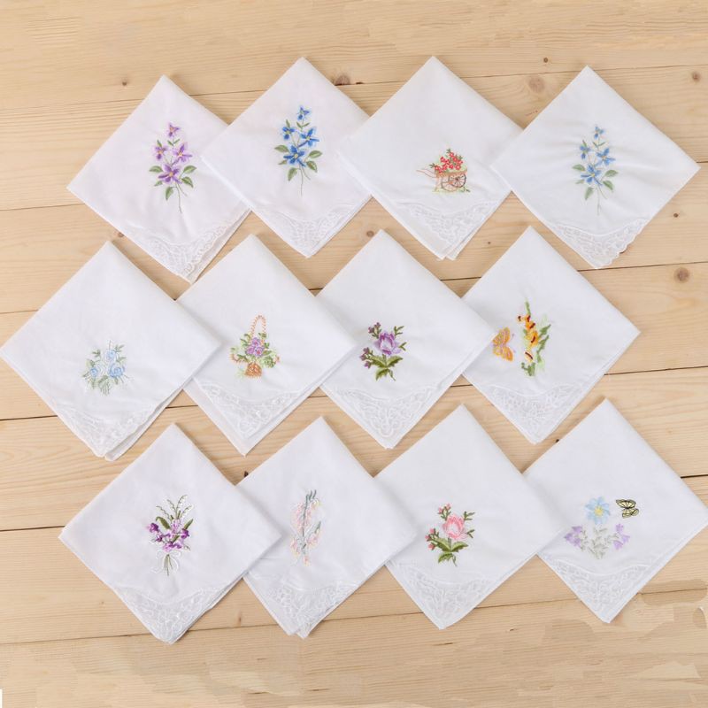 Bộ 3 cái khăn tay vuông bỏ túi thêu họa tiết hoa thanh lịch cho nữ