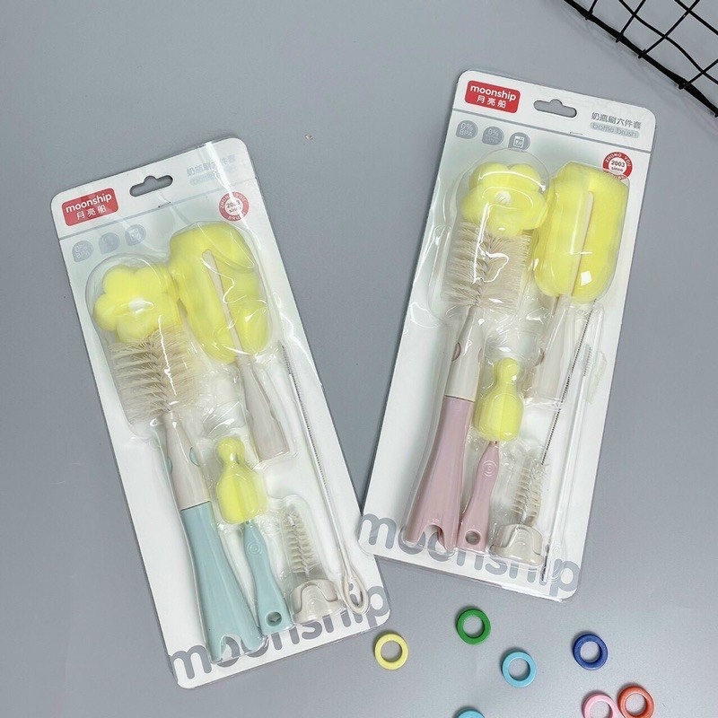 Bộ cọ rửa bình sữa Moonship 6 chi tiết cao cấp cho mẹ và bé