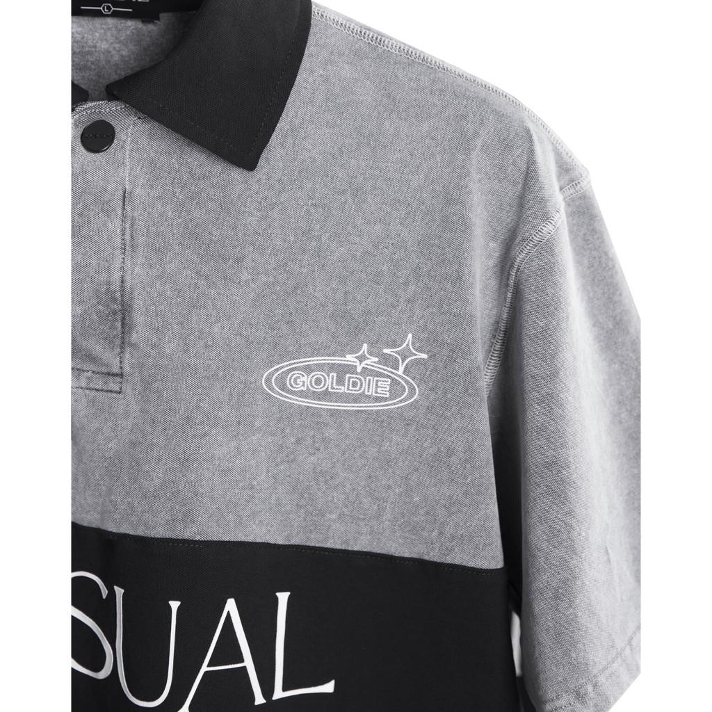 [Mã INCU50 giảm 50K đơn 250K] Áo polo 'GOLDIE PANELED POLO' giặt mài ghép mảnh màu xám tro | BigBuy360 - bigbuy360.vn