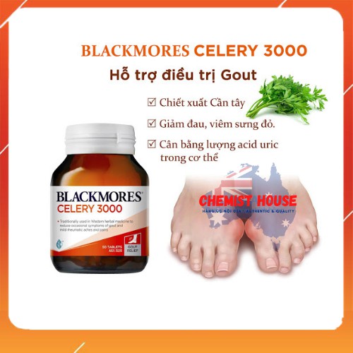 [Hàng Chuẩn ÚC] Blackmores Celery 3000mg - Viên uống phòng bệnh và hỗ trợ điều trị Gout 50 viên DATE 2022, 2023